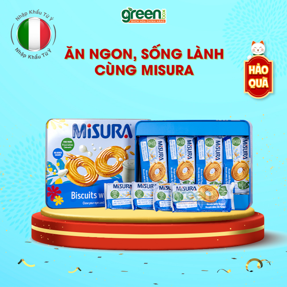 Hộp bánh quy sữa chua ít béo, không đường Misura 500g nhập khẩu Ý