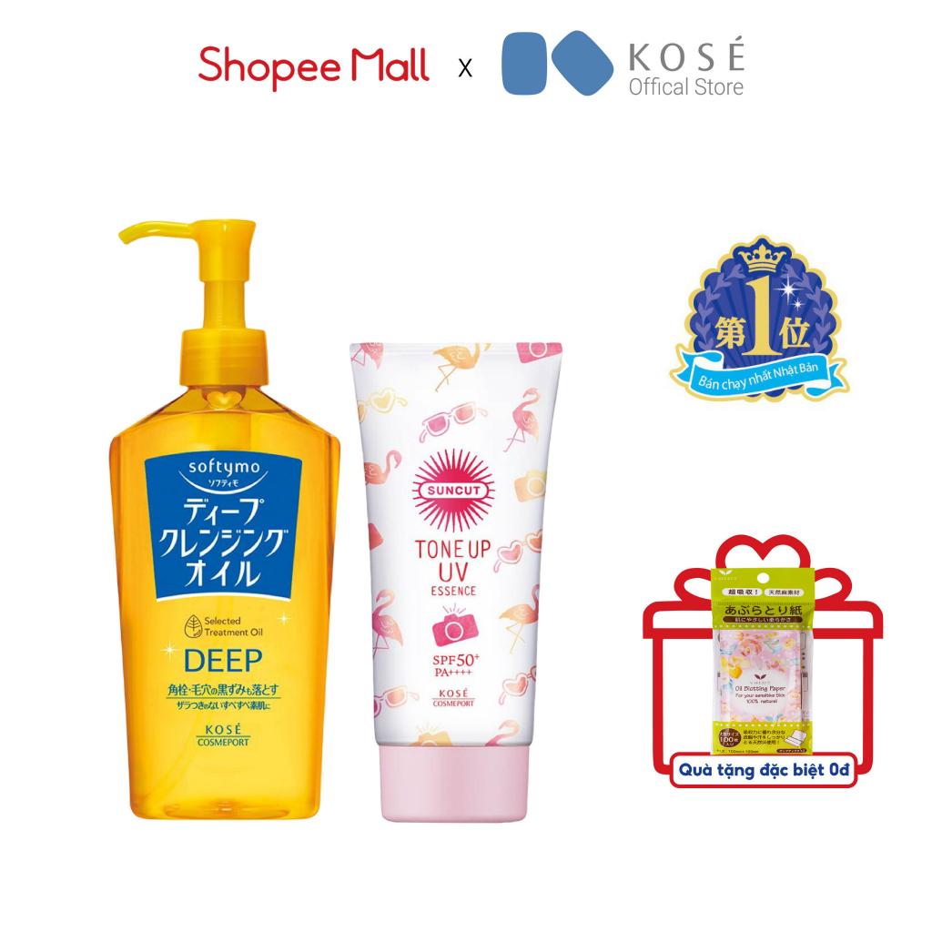 Combo Kem Chống Nắng Nâng Tone Suncut Và Dầu Tẩy Trang Làm Sạch Sâu Kose Softymo Nhật Bản 80g ,230ml