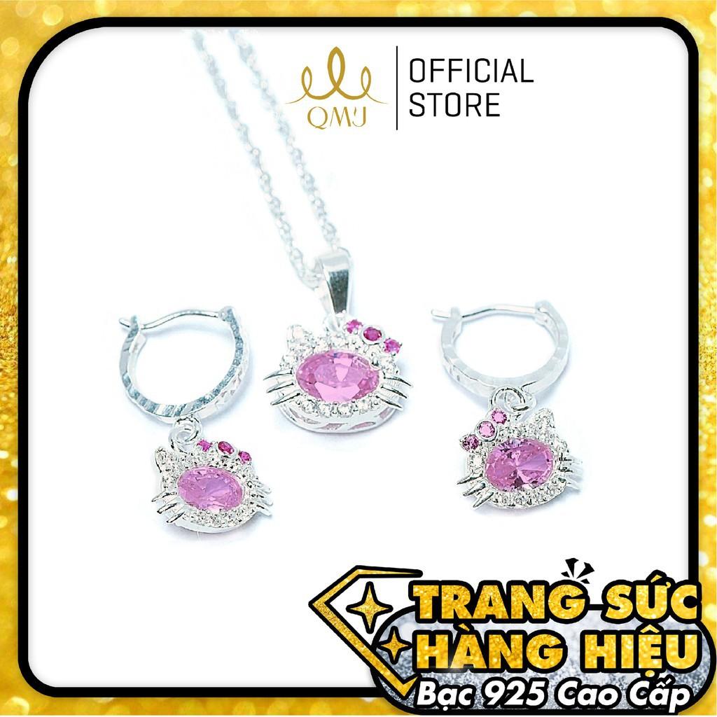 Bộ trang sức QMJ Mèo Kitty ovan đính đá bạc 925 cho bé yêu - Q041