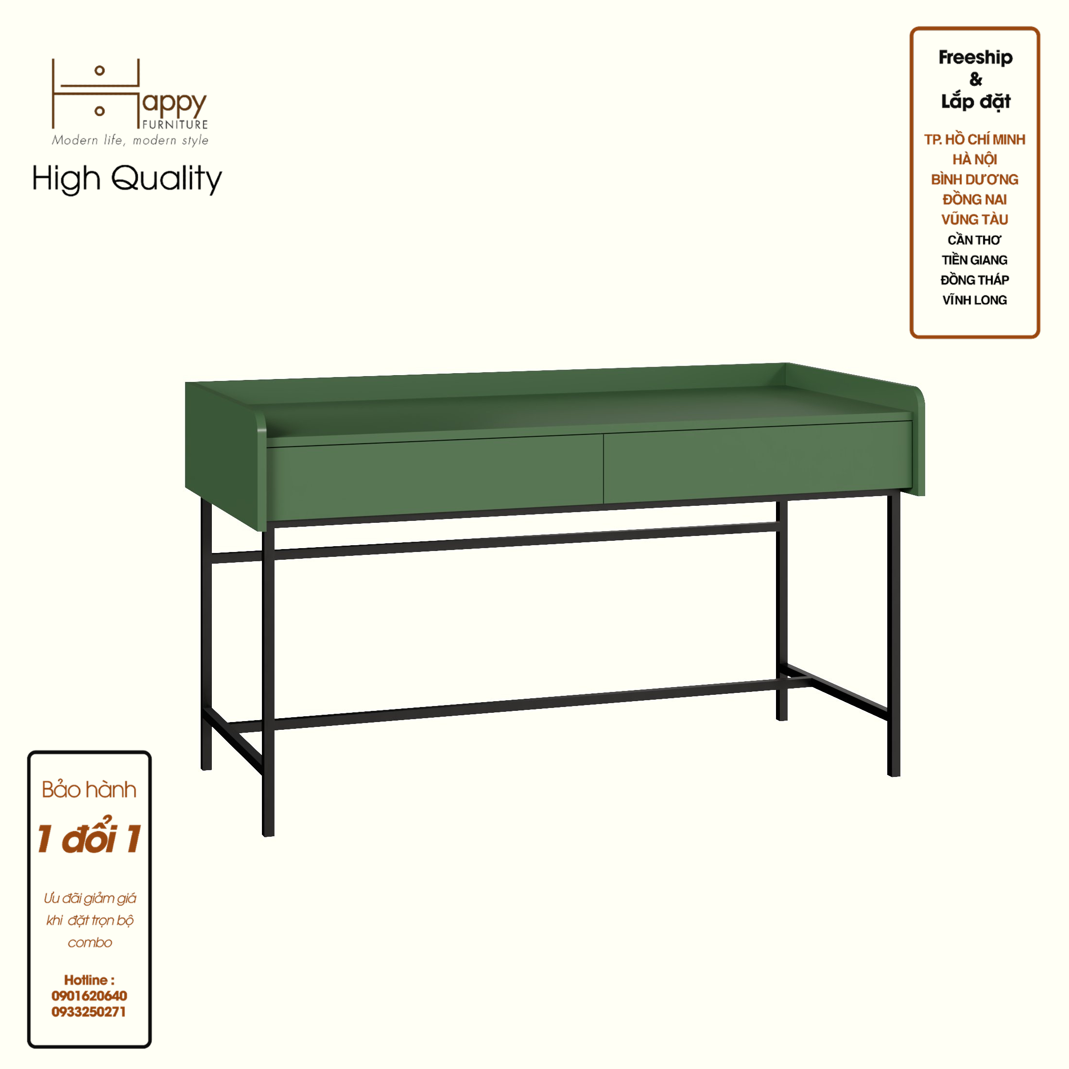 LAVIA, Bàn làm việc 2 ngăn kéo - chân sắt, 140cm x 59cm x 80cm , BAN_087