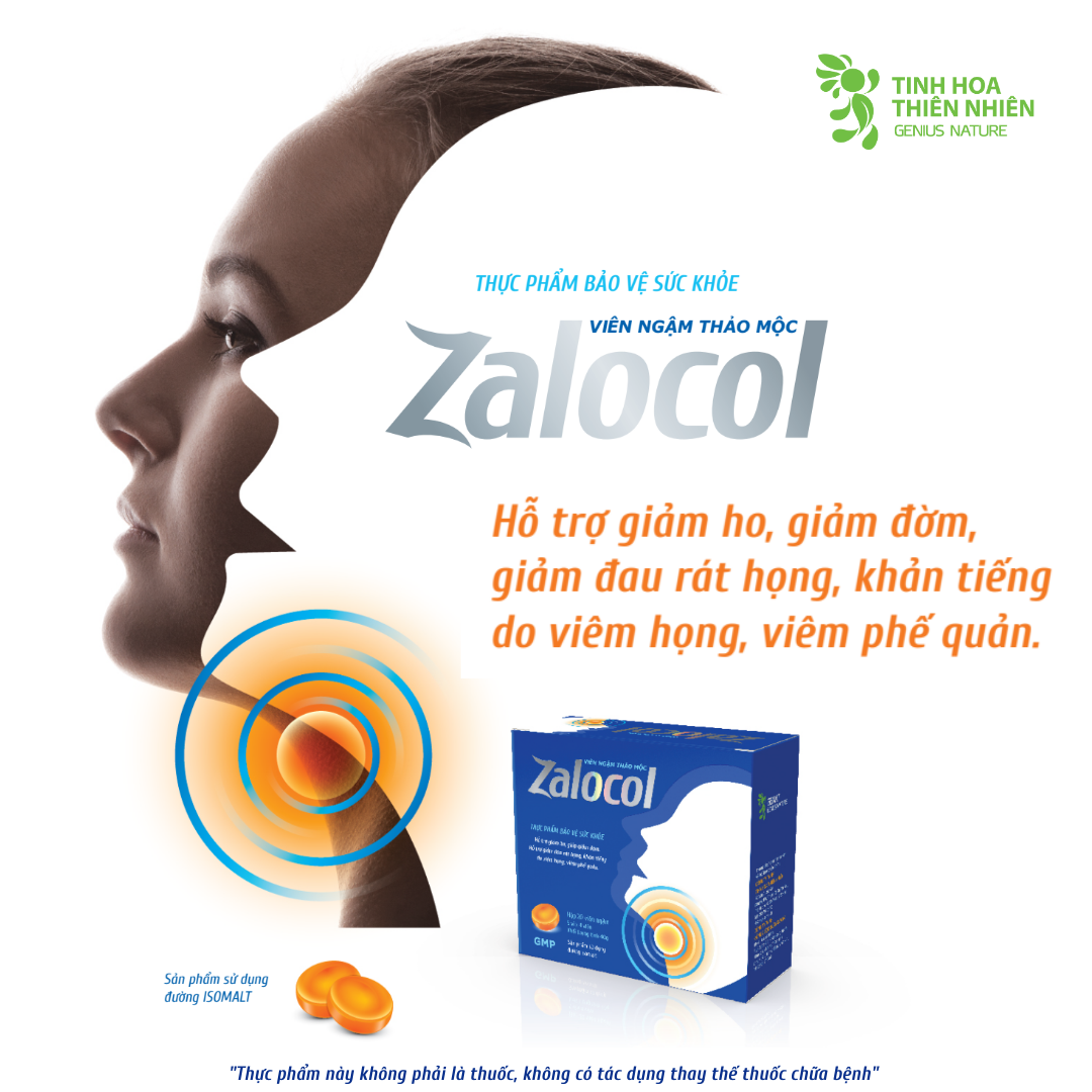 Combo 2 hộp viên ngậm Ho thảo mộc Zalocol Hỗ trợ giảm đờm, đau rát họng, khản tiếng do viêm họng, viêm phế quản (Hộp 20 viên) - Genat