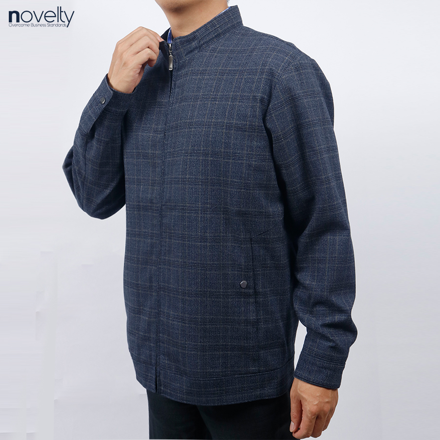 Áo Jacket nam 2 lớp cổ trụ Novelty Casual caro lớn xanh đen NJKMCLMT3B2305642