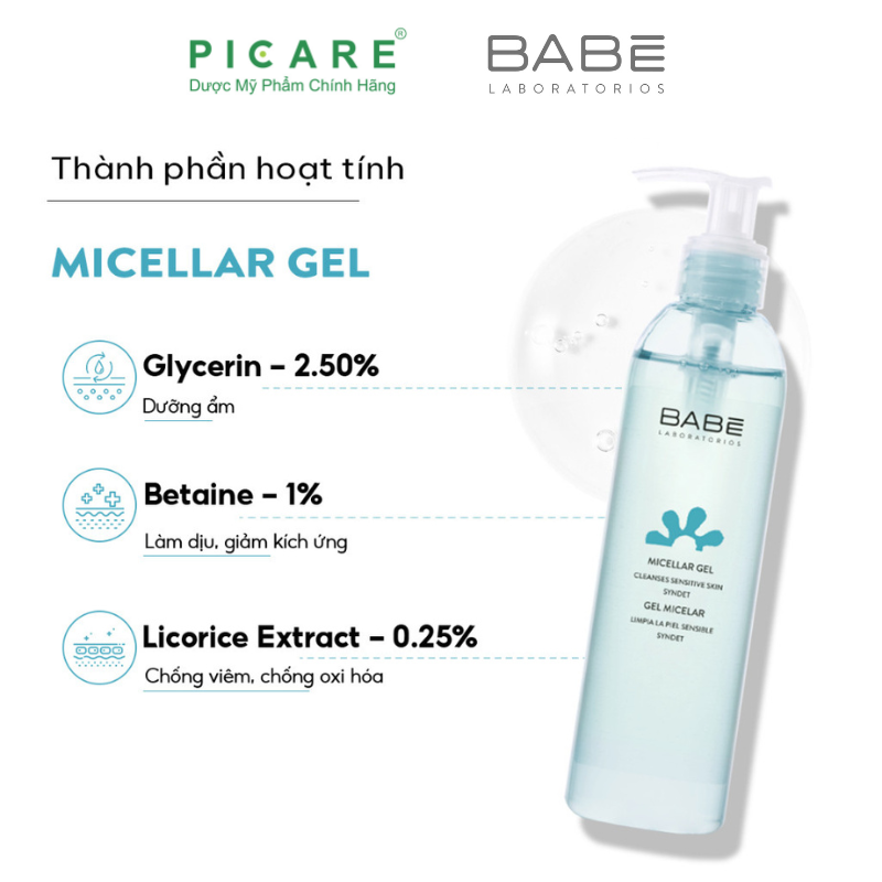 Sữa Rửa Mặt & Tẩy Trang Dạng Gel Babé Micellar Gel 240ml