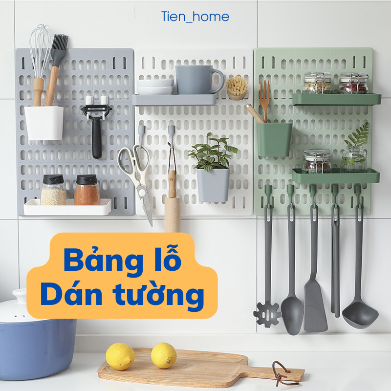 Bảng lỗ pegboard nhựa dán tường, kệ để đồ treo tường đa năng không cần khoan