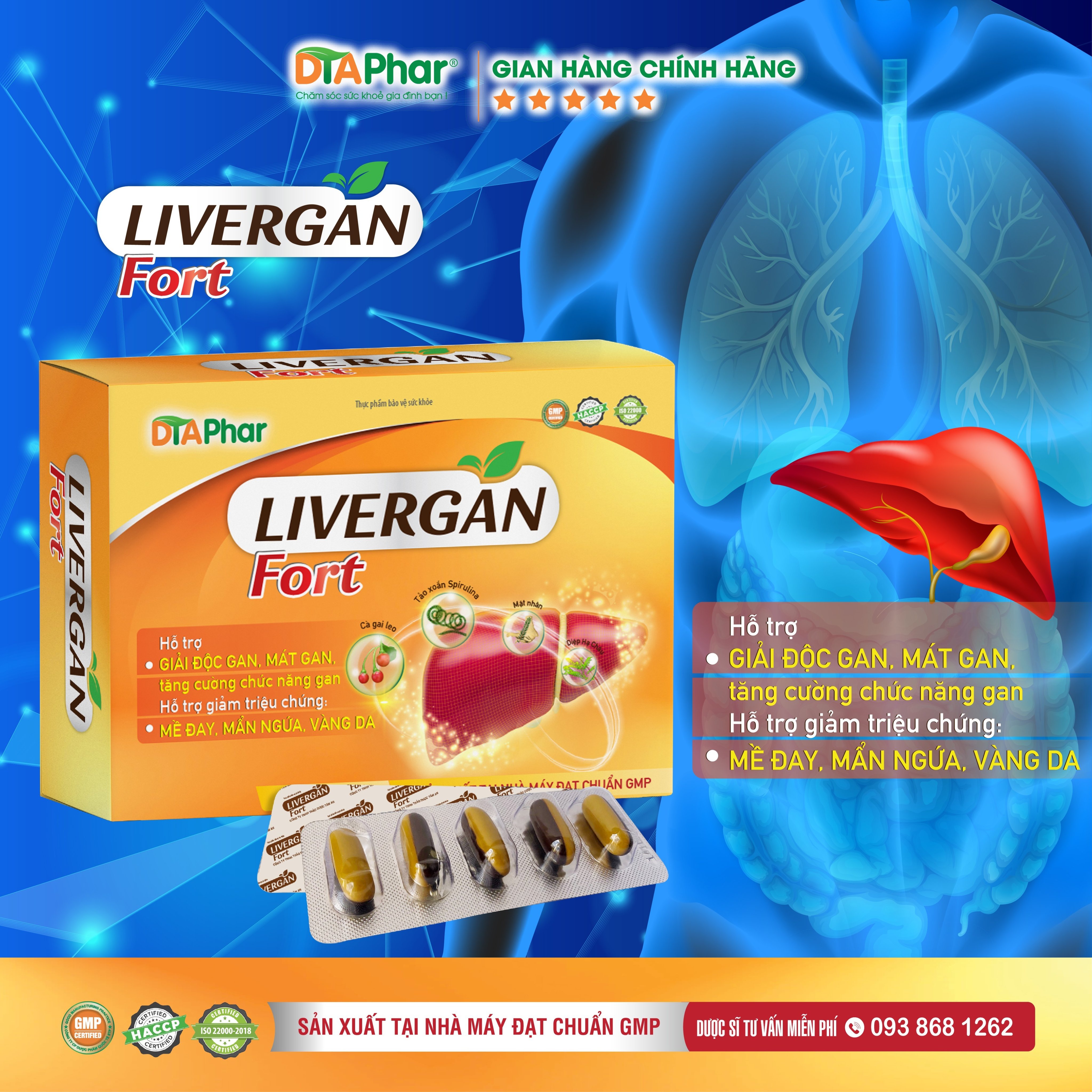 Viên uống Livergan Fort Hỗ trợ giải độc gan mát giảm mề đau mẩn ngứa Hộp 60c Tâm An Pharma