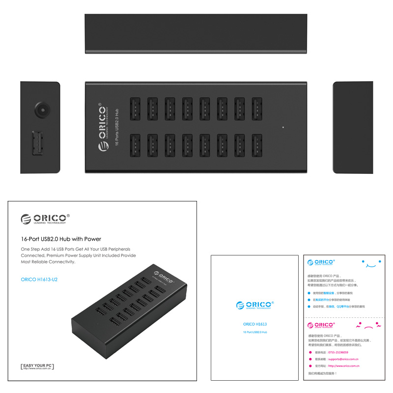 Bộ chia USB HUB 16 cổng USB 2.0 ORICO H1613-U2-BK- Hàng CHính Hãng