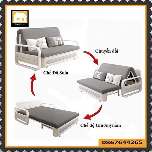 Giường sofa thông minh, ghế sofa giường đa năng gấp gọn tặng kèm 2 gối trị giá 500k kích thước 1m2, 1m5, 1m8