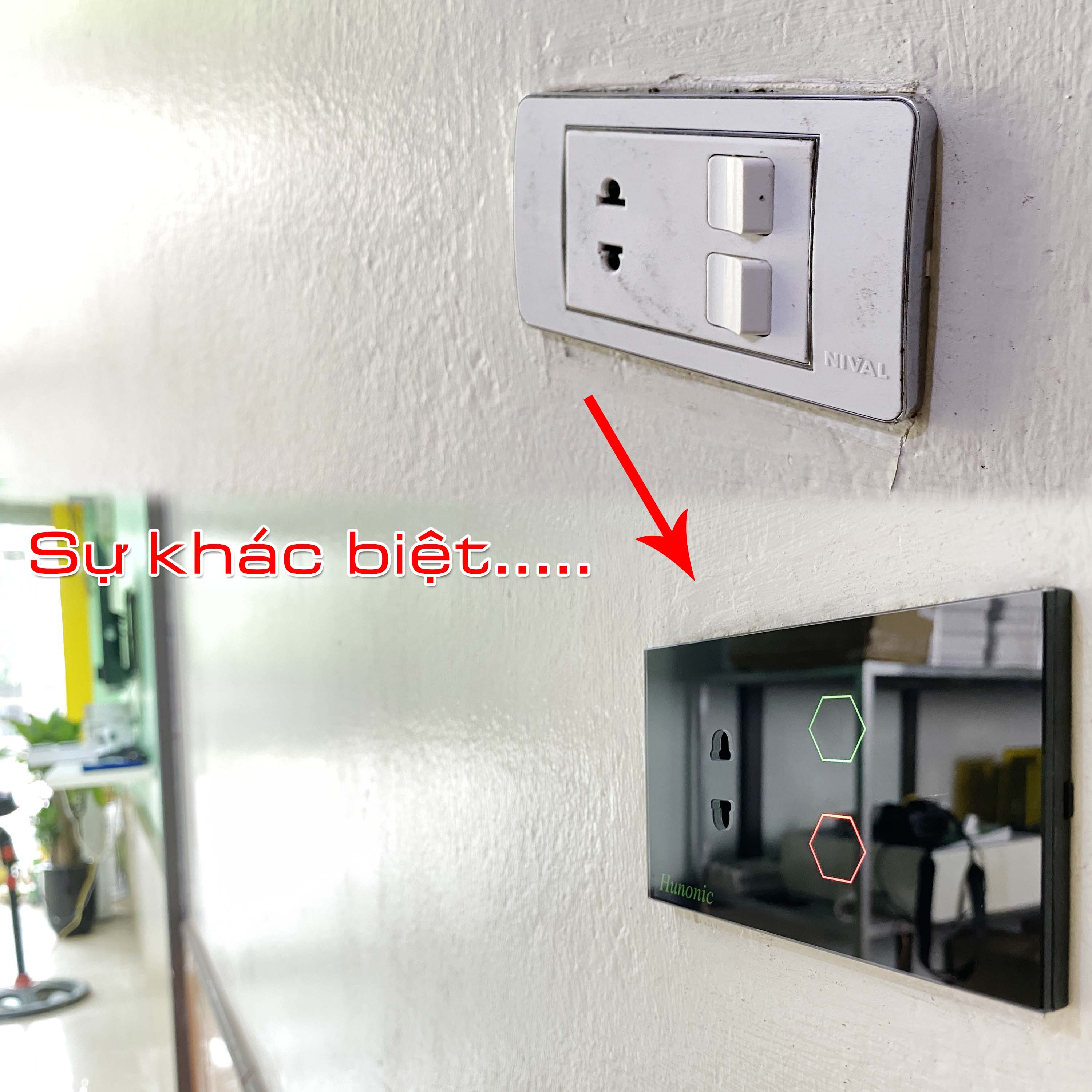 Công tắc Wifi Hunonic 2 nút kèm ổ cắm