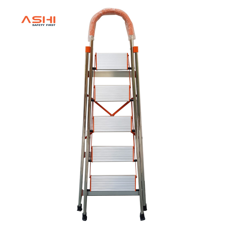 Thang ghế cao cấp thân inox, bậc nhôm to ASHI 5 bậc AG05