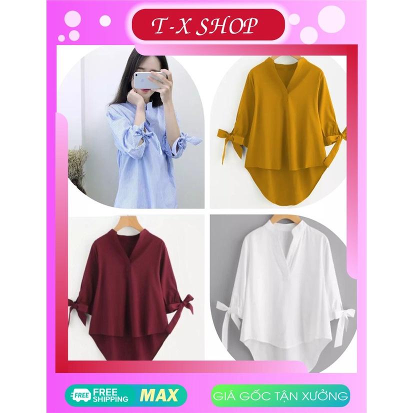 Áo Sơ Mi Cổ Trụ Tay Nơ Lusia
