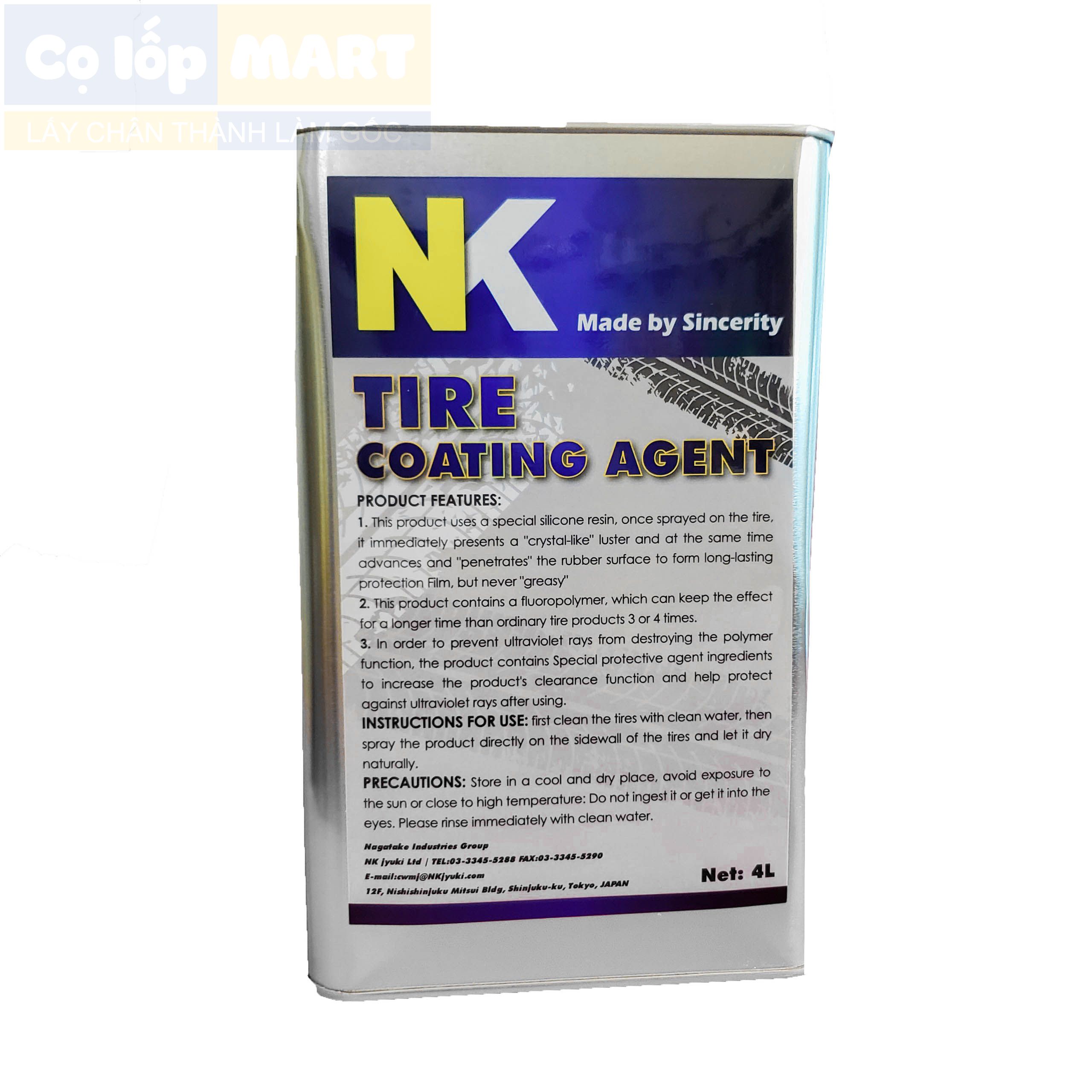 Dung Dịch Bóng Lốp Đen Lì Dưỡng Nano Lốp NK - Can 4L - Tire Coating Agent