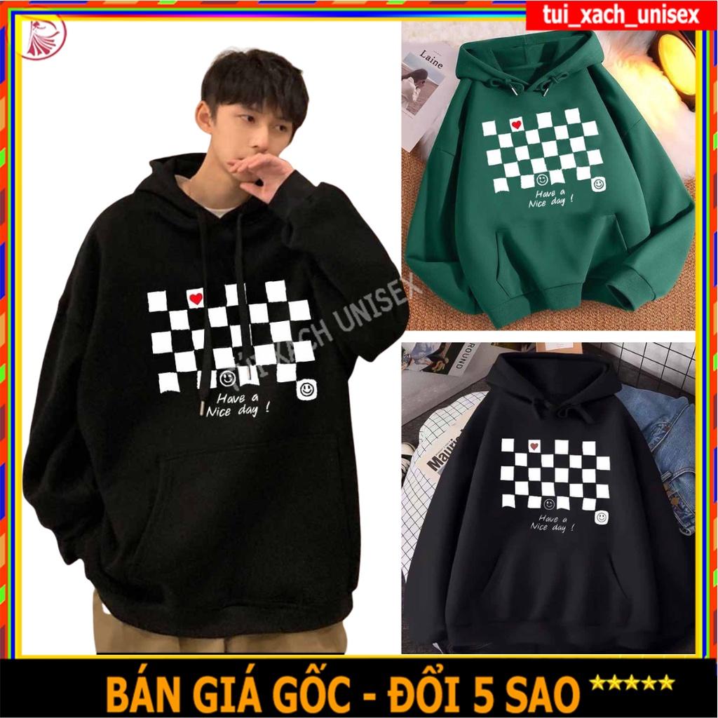 Áo Hoodie Nỉ Bông Dày Dặn tay dài Form Rộng Nam Nữ Unisex bàn cờ có nón NAM NỮ PHONG CÁCH CAO CẤP