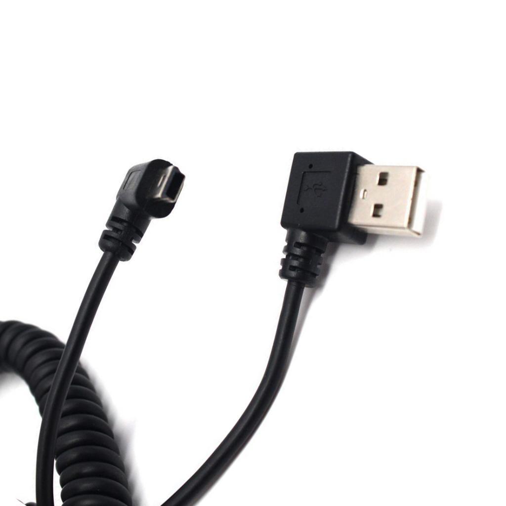 5ft 90° Angled Coiled USB 2.0 A Male to USB Mini 5P Left Angled Male Cable