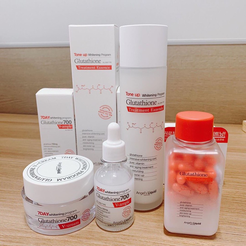 Combo Nước Thần, Serum, Kem Dưỡng Angel's Liquid Whitening Program Glutathione Dưỡng Trắng, Dưỡng Ẩm Cho Da