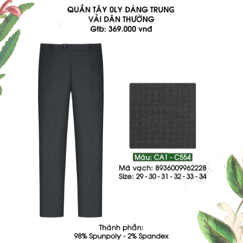 Quần Tây Nam Công Sở 0ly Form Suông Classic 369