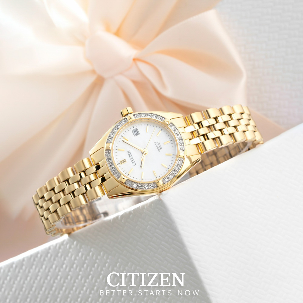 Đồng Hồ Nữ Citizen Pin-Quartz Đính Đá Swarovski Dây Thép Không Gỉ EU6062-50D - Mặt Xà Cừ (26mm)