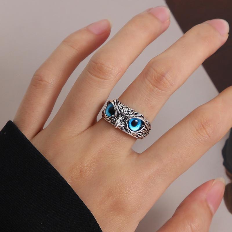 Nhẫn Nam Titan Không Gỉ Eagle Ring Mắt Cú Mèo Camcamvintage Freesize Màu Bạc Thời Trang - Eagle Ring Nam Nữ Đẹp
