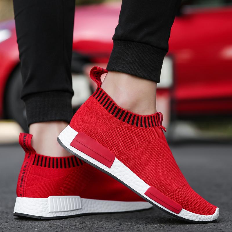 2022 Mới Nam Slip On Sock Sneakers Plus Size 47 Nhẹ Thoáng Khí Nam Đi Giày Chạy Bộ Nam giày Giày Thường Color: Black Shoe Size: 43