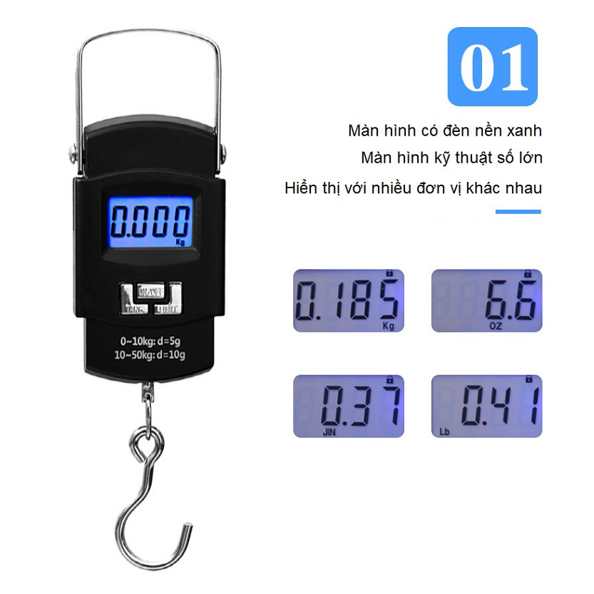 Cân móc điện tử 50kg/5g S50KGM ( Tặng móc treo đồ dán tường nhà bếp đa năng- Giao mẫu ngẫu nhiên )