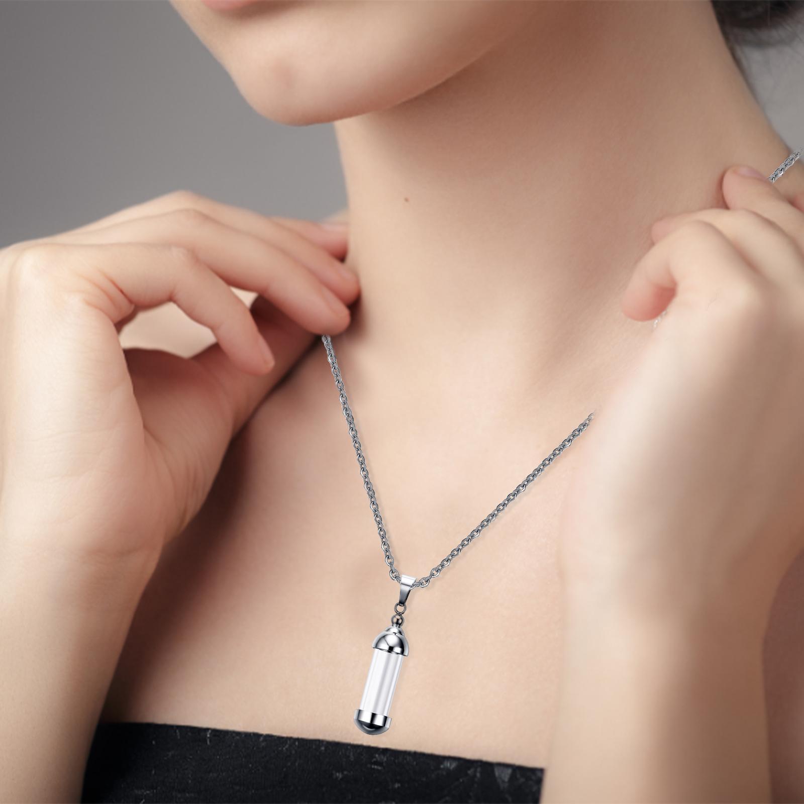 Stainless Locket Pendant Necklace Ash Urn  Cremation Keepsake Sliver