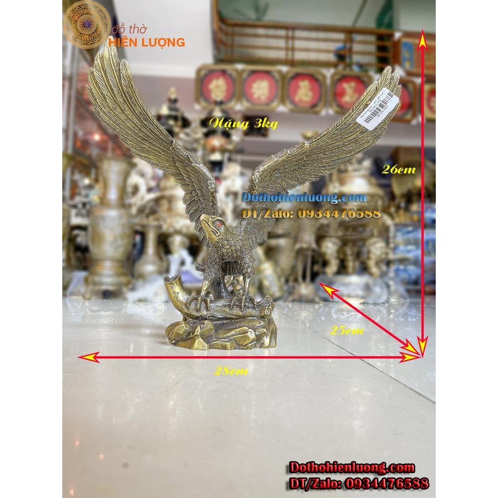 Tượng Linh Vật Đại Bàng Tung Cánh Đậu Cành Cây Màu Nâu Bằng Đồng Cao 26cm Loại Đẹp