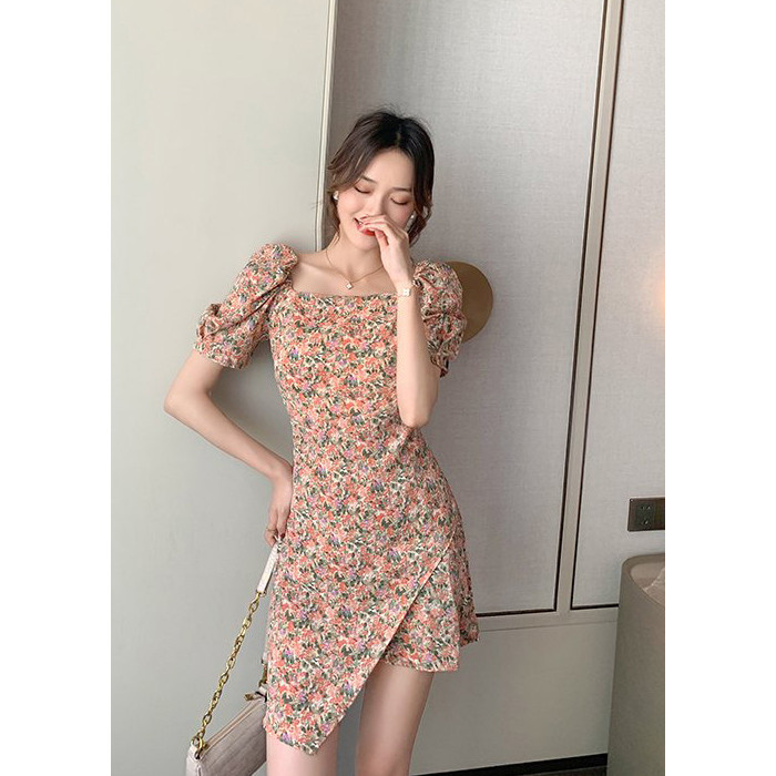 ĐẦM HỌA TIẾT MÀU CAM VẠT ĐẮP CHÉO DH05353