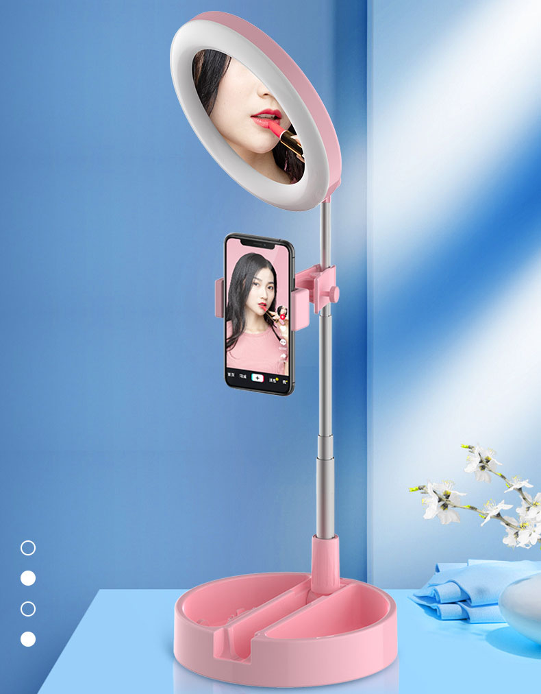 Gương trang điểm có đèn Led Livestream G3 tích hợp giá đỡ và kẹp điện thoại cao cấp gấp gọn kéo dài 3 cấp độ sáng
