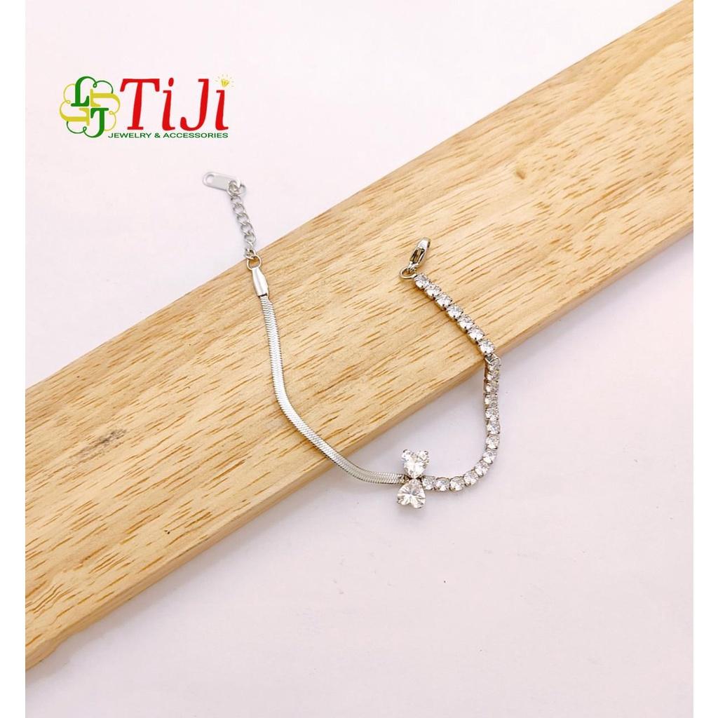 Lắc tay inox kiểu dây mì cách điệu hàng xoàn gắn nơ sáng đẹp không đen không gỉ sét