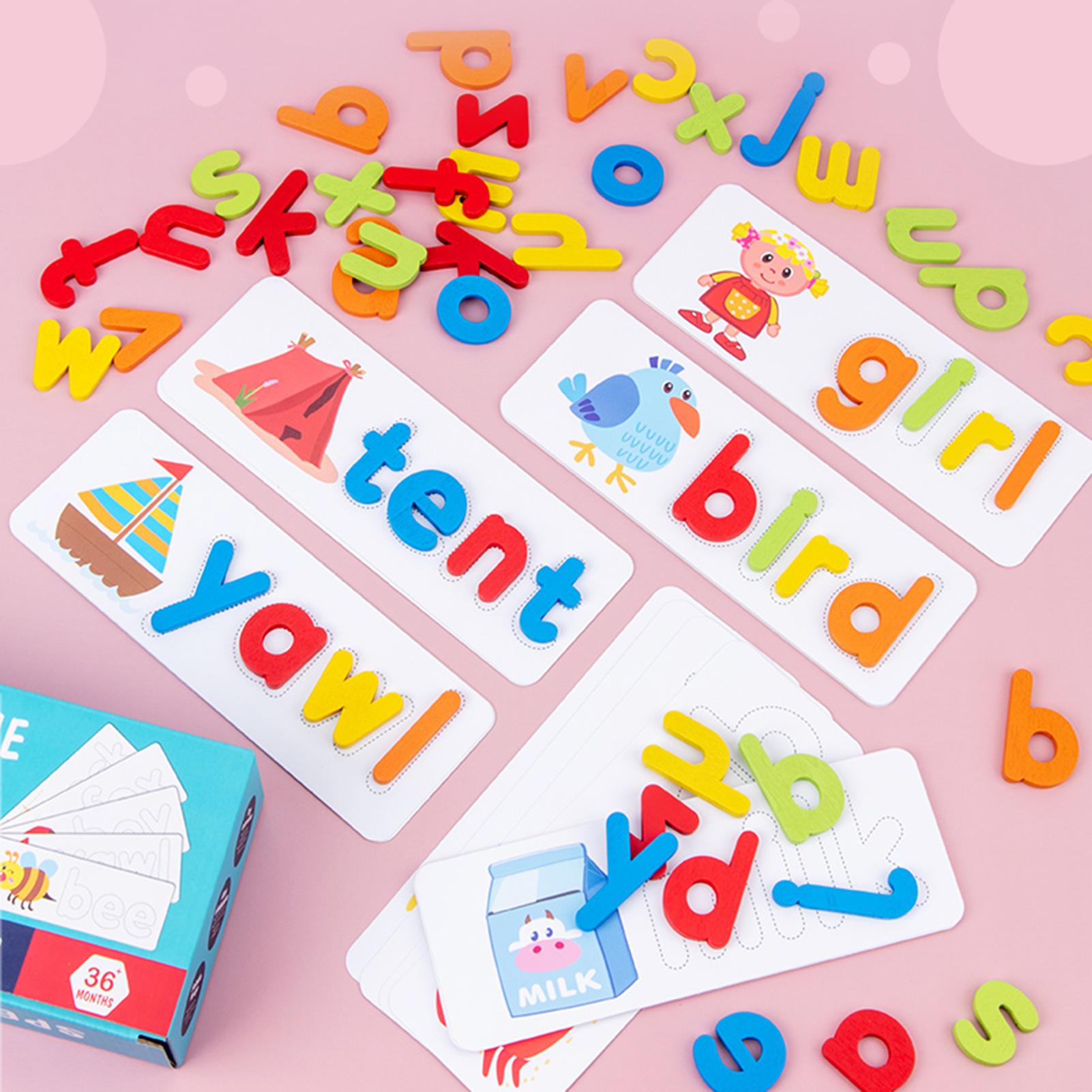 Wood Spelling Words Game Letter Recognition Card Montessori Puzzle STEM Early Educational Toy for Age 3+ Boys & Girls