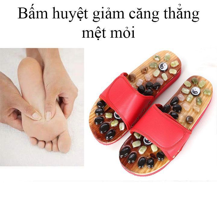 GÍA SỈ) TĂNG TẤT KHỦ MÙ Dép Massage khảm đá Bấm huyệt bàn chân trên gỗ tự nhiên, Bấm Huyệt chân Giảm căng thẳng mệt mỏi