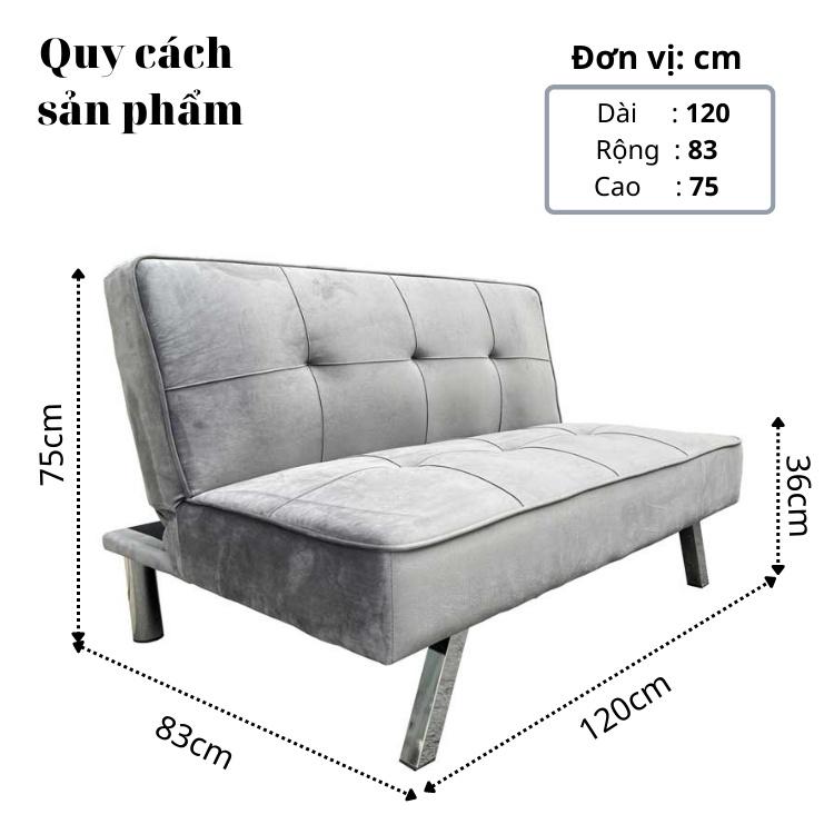 Sofa Bed mini size 1.2m cho nhà nhỏ - Sofa đơn nhỏ gọn vải Nhung xám decor nhà xinh xắn