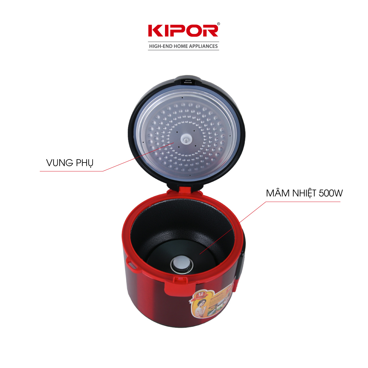 Nồi cơm điện KIPOR KP-N1512 - 1.2L - Lớp chống dính TEFLON 5 lớp lòng nồi dầy 3mm nặng 690G toả nhiệt đều cho 2-3 người ăn - Hàng chính hãng