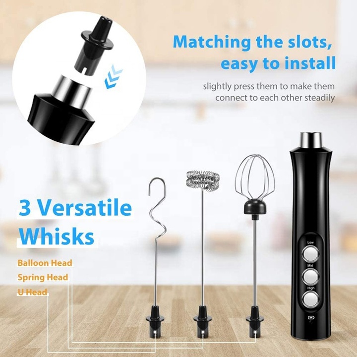 Máy đánh trứng, tạo bọt 3 trong 1 tích hợp cổng sạc USB tích hợp 3 tốc độ EW-071 - Chất liệu: Nhựa ABS và inox 304 - Công suất: 2.5W