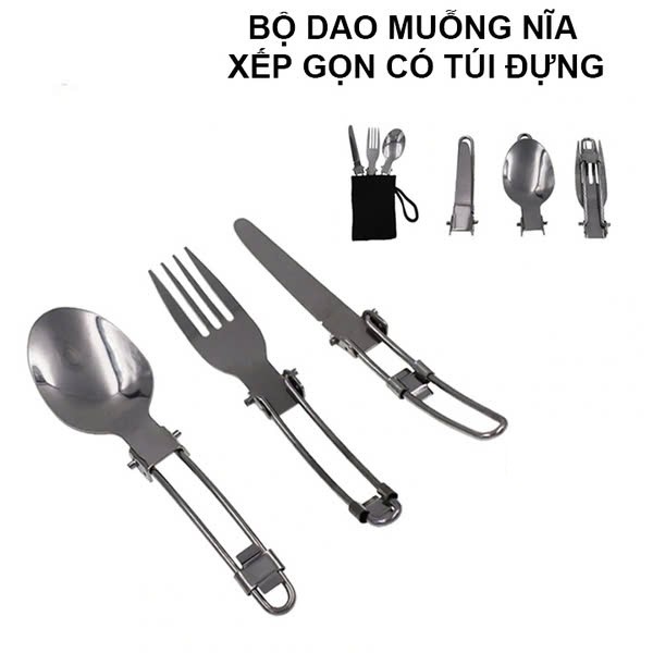 Bộ Muỗng Nĩa Dao Đa Năng Bằng Thép Không Gỉ Tiện Dụng Kèm Túi