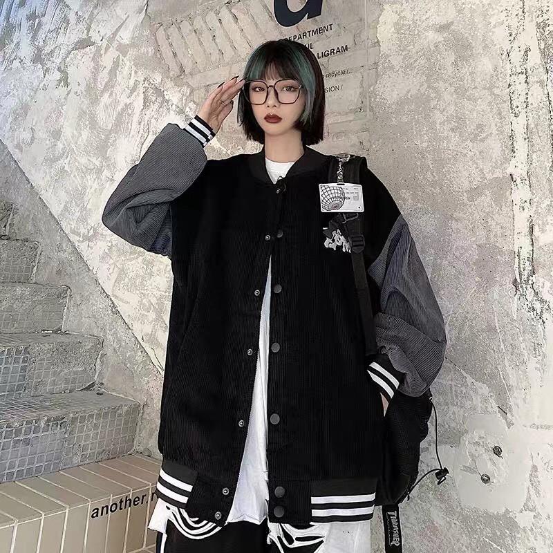 Áo khoác kaki nhung bomber unisex form rộng ZOMBIF bóng chày nam nữ ulzzang Wind