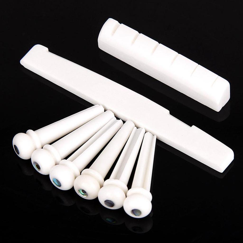 Durable Bone Bridge Saddle + Nut + 6pcs Pins Made of Real Bone for 6 String Acoustic Guitar