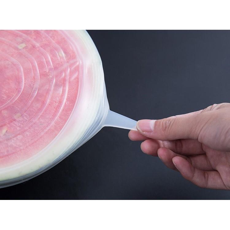 Bộ 6 nắp bọc thực phẩm , 6 miếng Silicon co dãn chịu nhiệt đậy chén bát đa năng