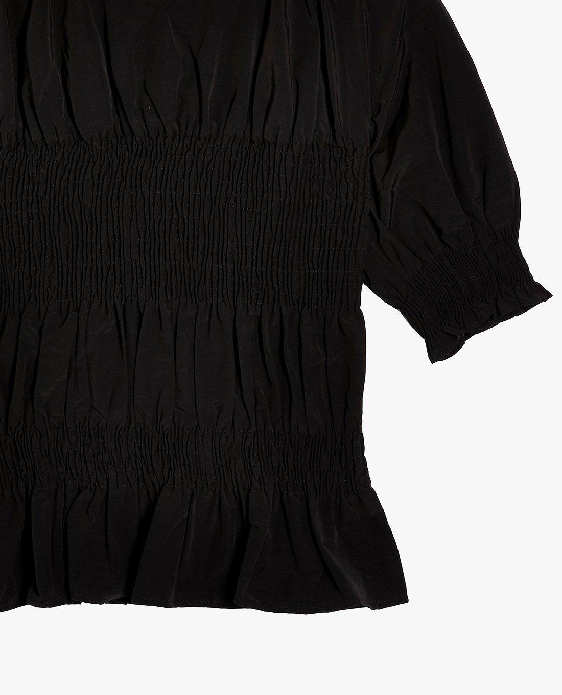 TOPSHOP - Áo kiểu nữ ngắn tay nhún bèo Black Shirred Poplin 13Y13TBLK