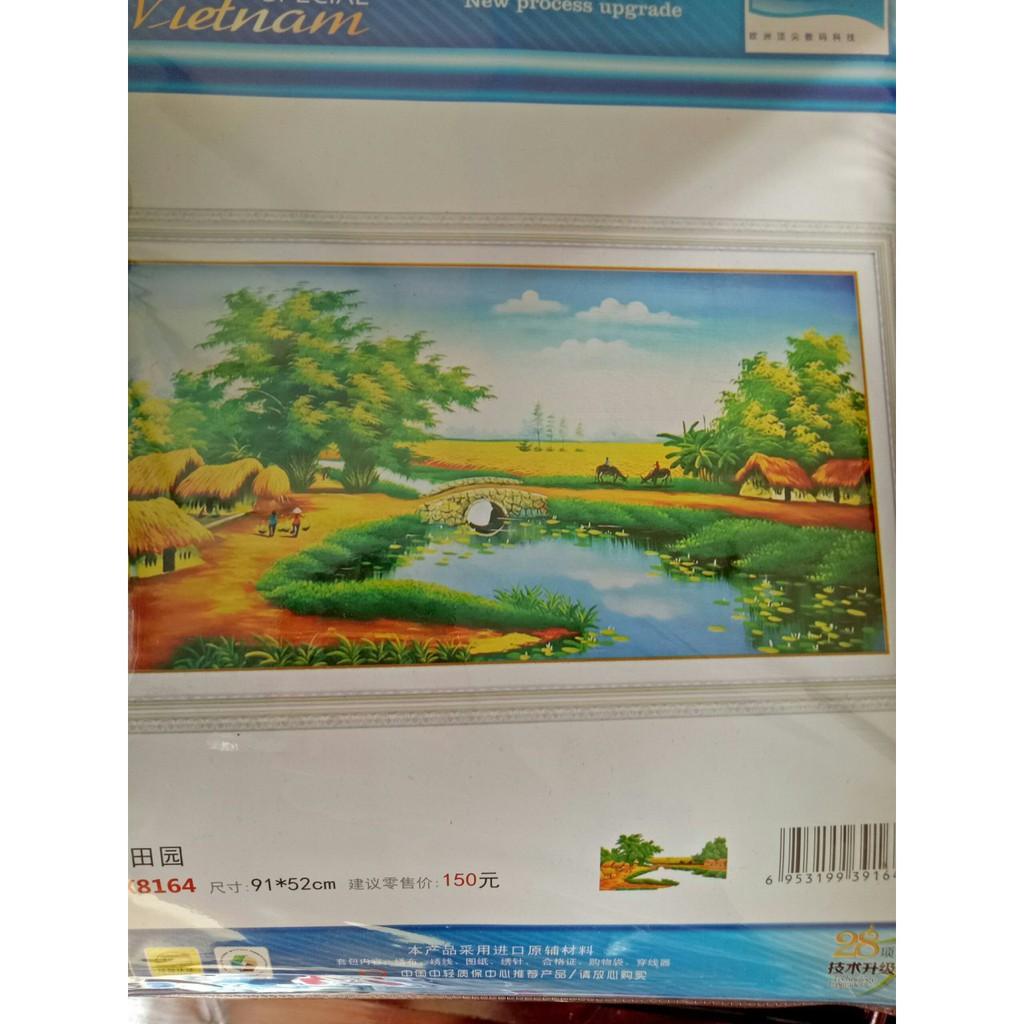 Tranh thêu chữ thập phong cảnh làng quê Việt -X8164