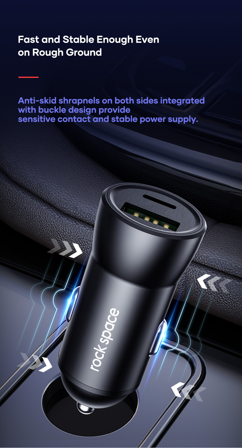 Tẩu sạc xe hơi 2 cổng sạc nhanh PD 20W Rockspace H12 Dual-port A+C Car Charger Hàng chính hãng bảo hành 12 tháng