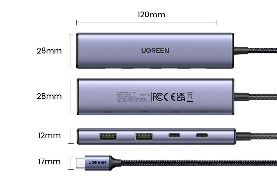 Ugreen UG15395CM473TK 5Gb Màu Xám Bộ chuyển USB-C sang 2 cổng USB-C + 2 cổng USB 3.0 - HÀNG CHÍNH HÃNG