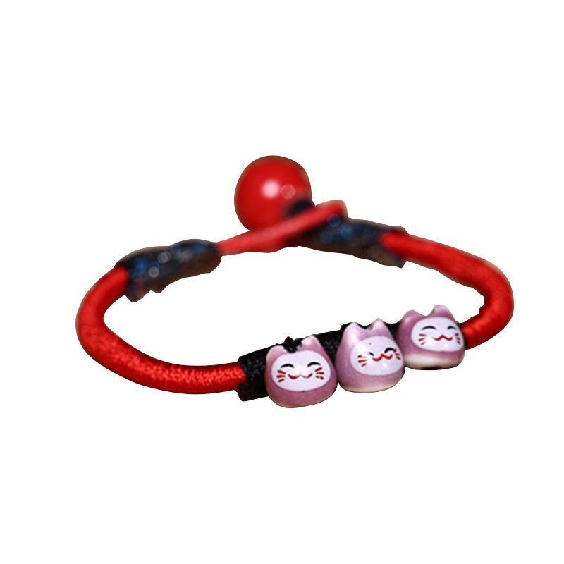 Vòng tay thủ công gốm sứ mèo may mắn Maneki-neko tinh xảo mẫu cài