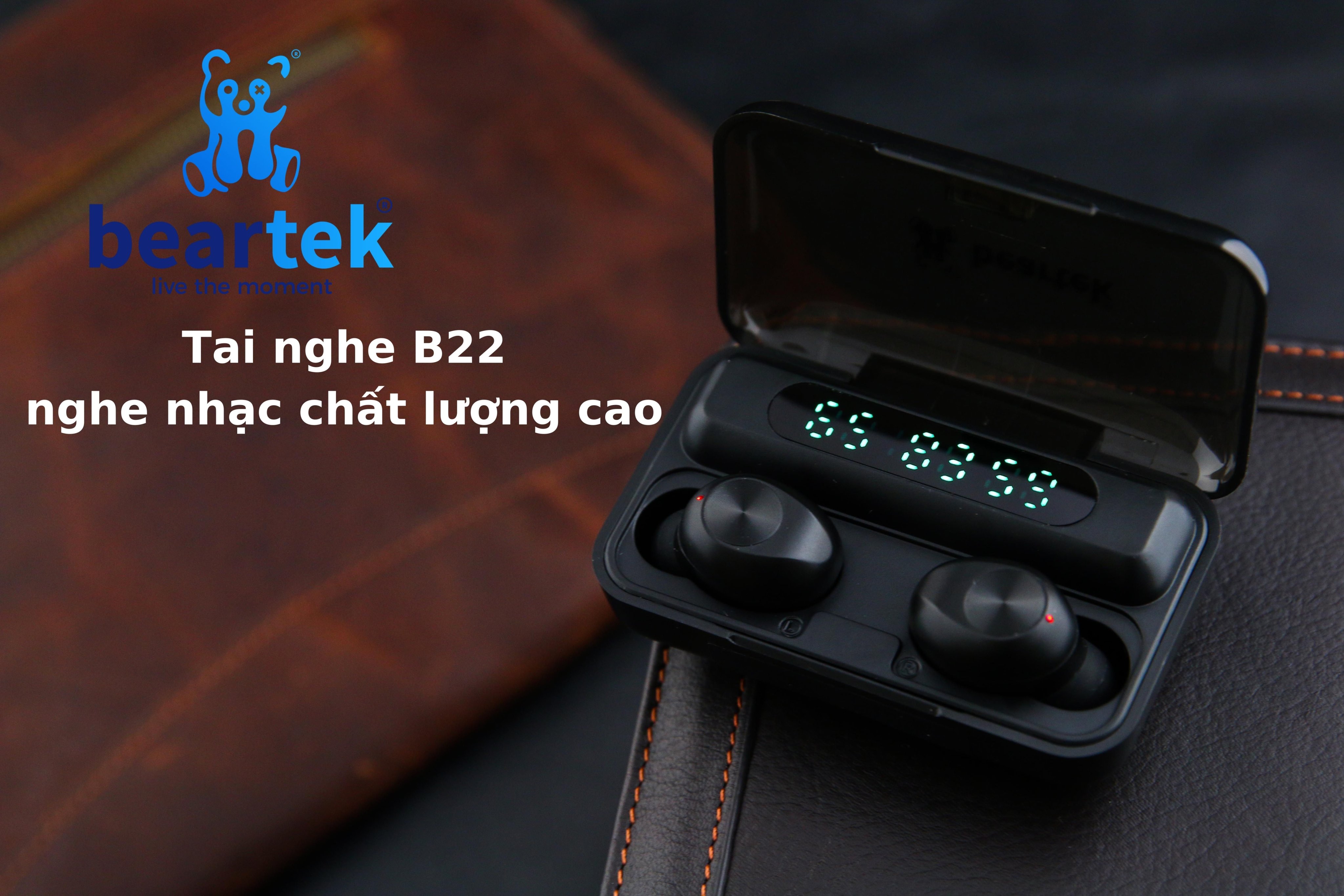 Tai nghe không dây bluetooth Beartek B22 bản nâng cấp hiển thị % pin – Cảm ứng dừng bật nhạc – Thiết kế thông minh giúp không bị đau tai khi sử dụng thời gian dài – Hàng nhập khẩu