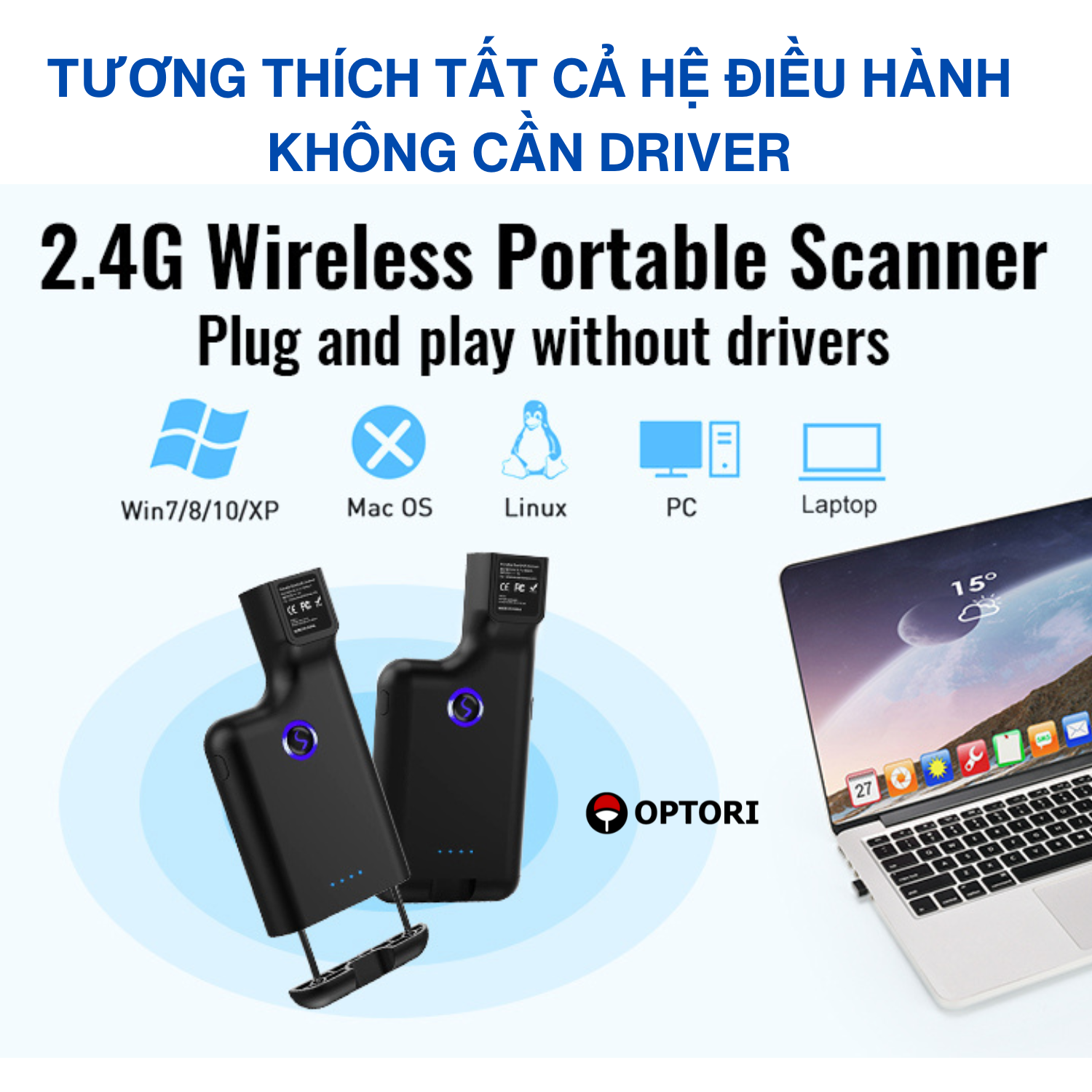 Máy quét mã vạch không dây – Máy quét mã vạch bluetooth – Clip Scanner OPTORI OPN4000 (hàng chính hãng)