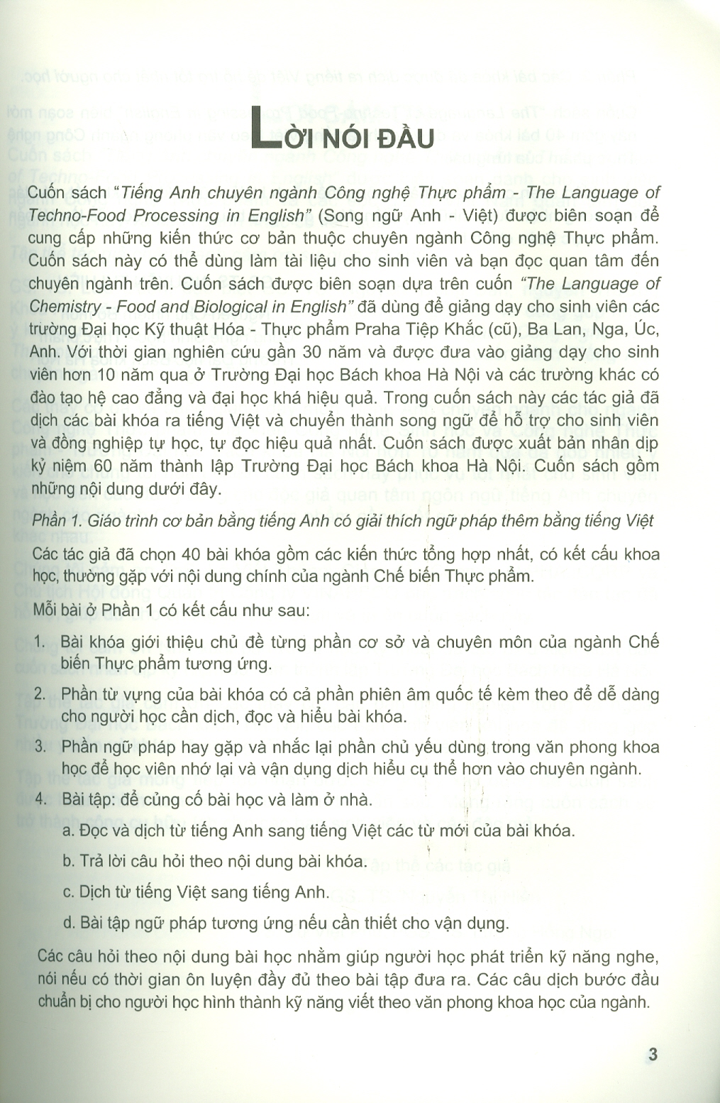 Tiếng Anh Chuyên Ngành Công Nghệ Thực Phẩm (Song Ngữ Anh - Việt ) - GS. TS. Nguyễn Thị Hiền chủ biên, ThS. Lê Thị Lan Chi, TS. Từ Việt Phú, PGS. TS. Lương Hồng Nga