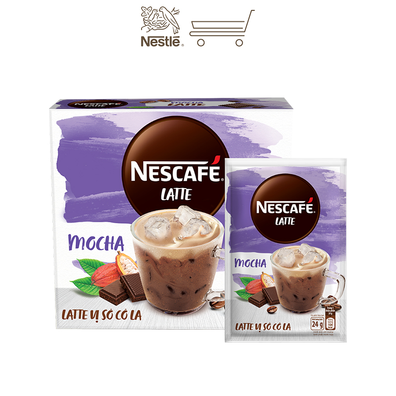 Cà phê hòa tan Nescafé Latte vị sô cô la (Hộp 10 gói x 24g)