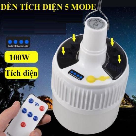 Bóng Đèn Led Tích Điện Năng Lượng Mặt Trời 100w - Có Điều Khiển Từ Xa - 5 Chế Độ Sáng