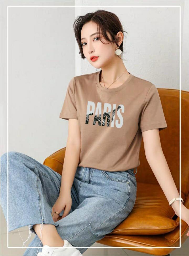 Áo thun nữ MXM form suông vừa thun cotton 4 chiều in chữ PARIS 40-55kg ( ANU002 )