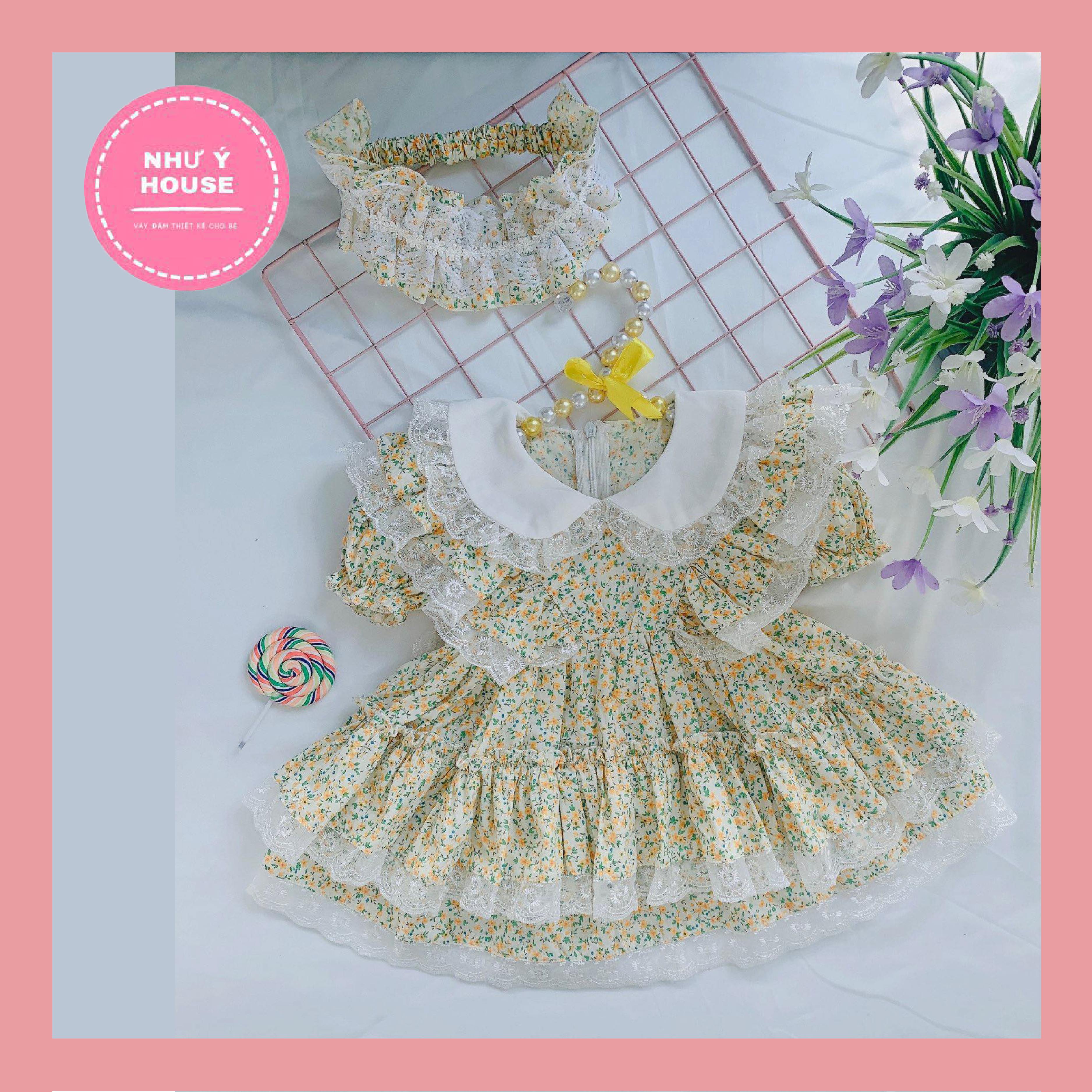 Đầm công chúa  bé gái TẶNG KÈM TURBANNHƯ Ý HOUSE'S- váy trẻ em hàng thiết kế - váy lolita bèo vai