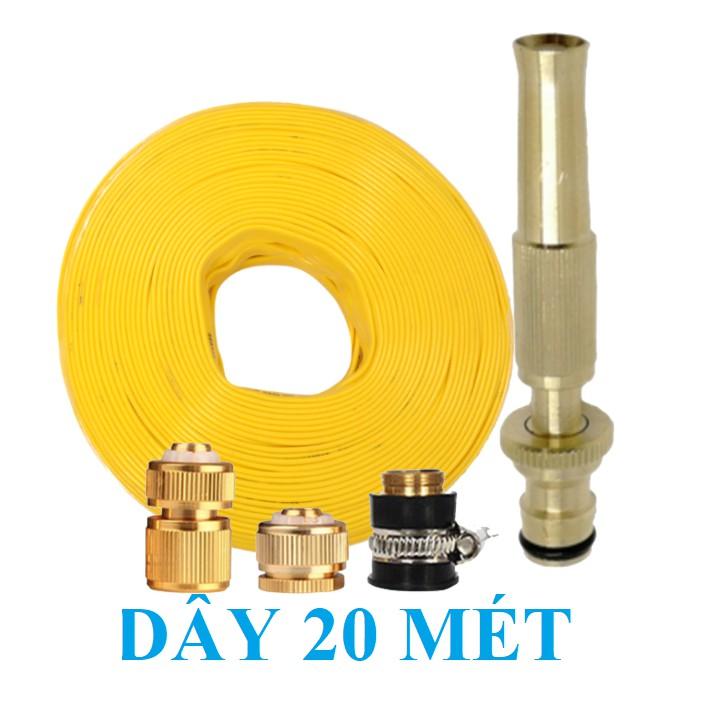 Bộ dây vòi xịt nước rửa xe, tưới cây . tăng áp 3 lần, loại 20m 206701 đầu đồng,cút đồng,+ tặng mở chai